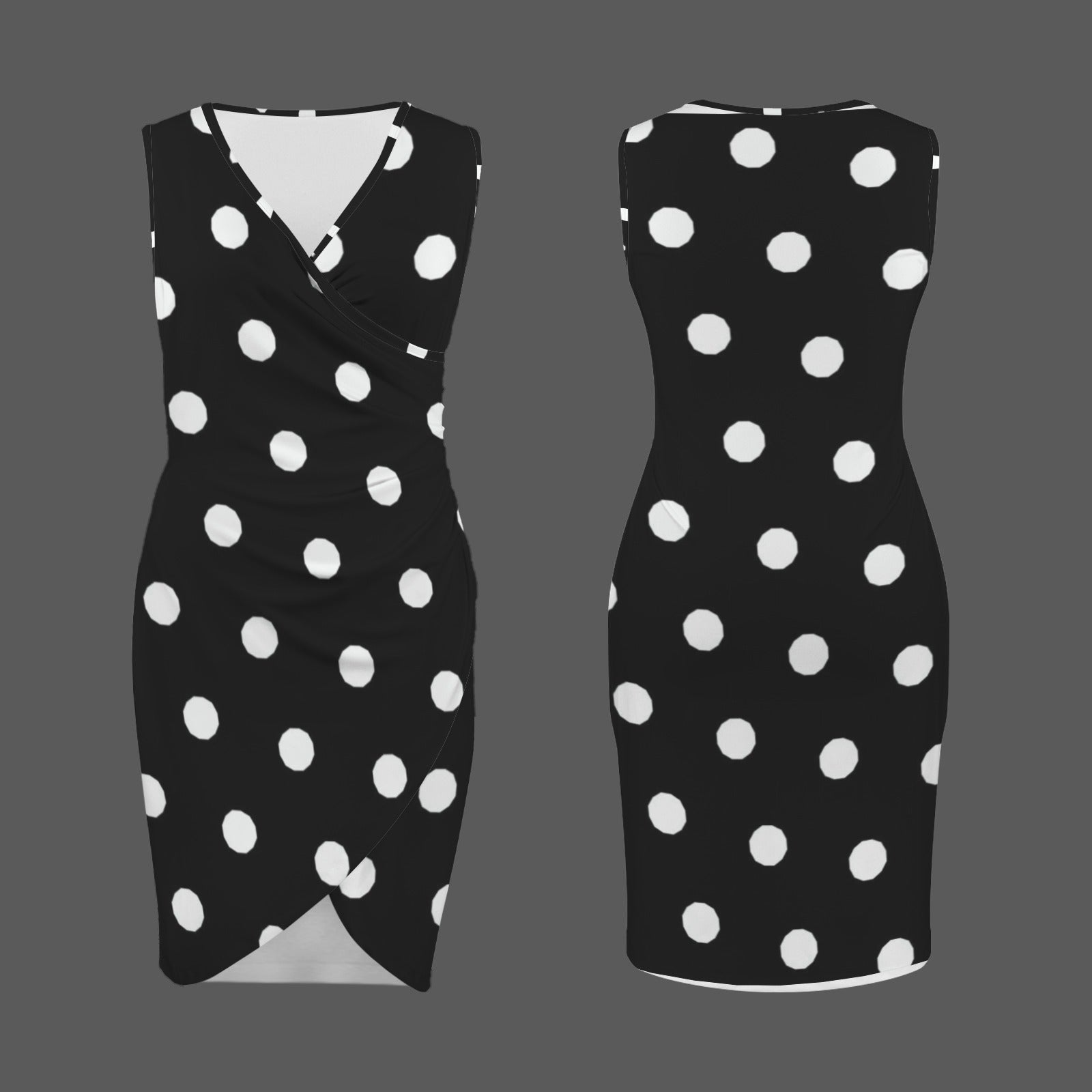V Neck Sleeveless Faux Wrap Ruched Bodycon Dress