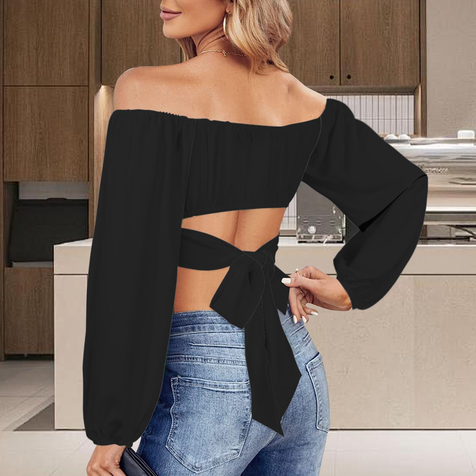 Long Sleeve cross body tie back top