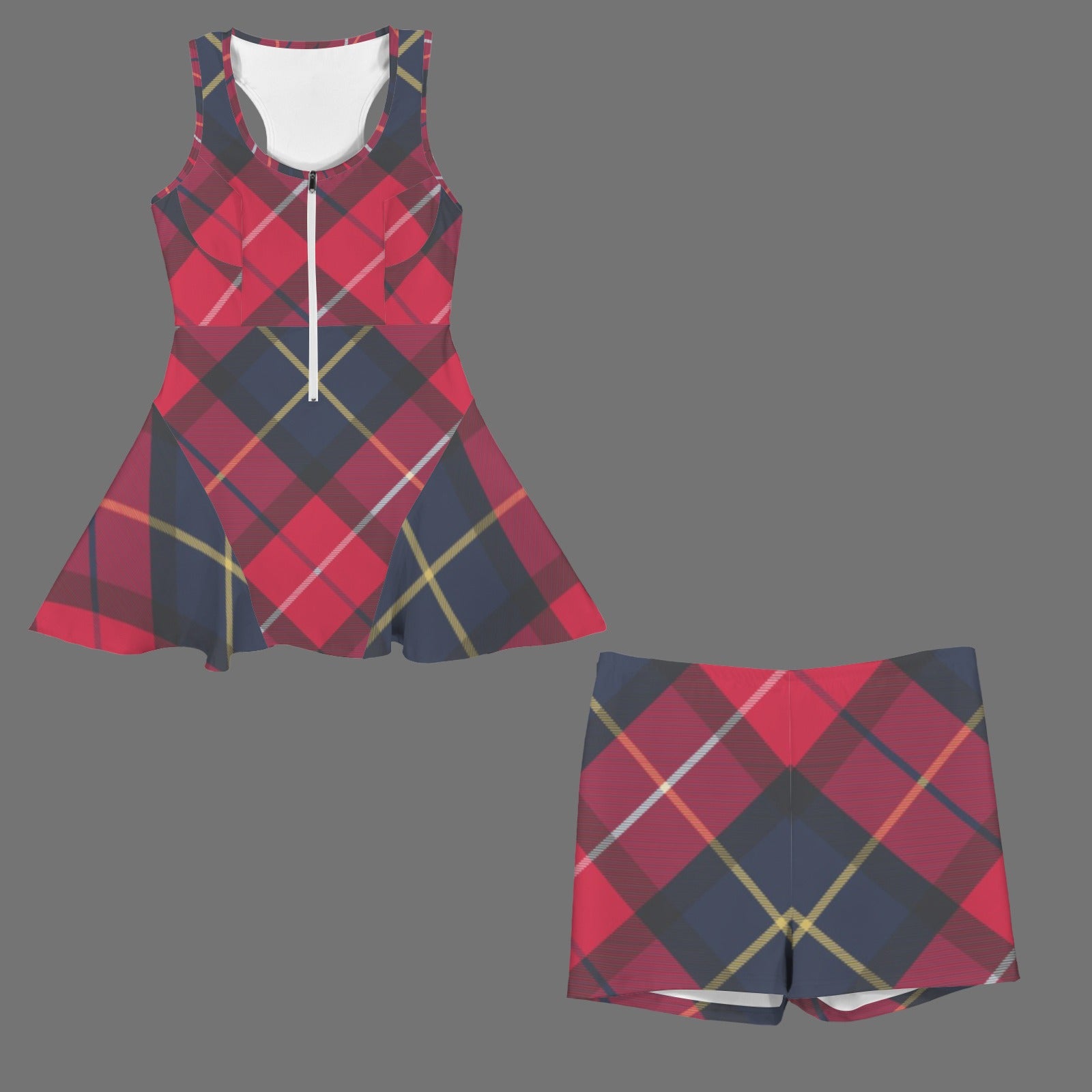 Women's Front Zip Racer Back Sports Skirt & Shorts Set