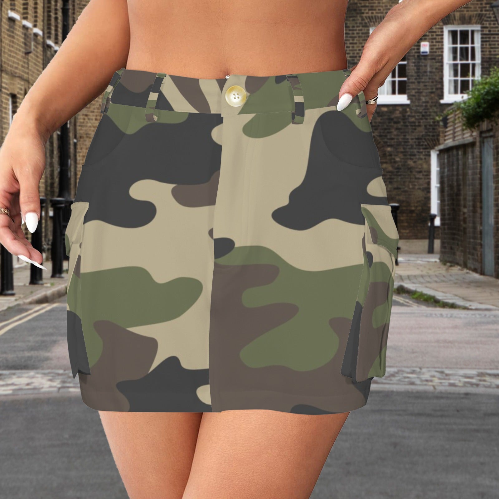 Low Waist Button Pocket Cargo Mini Skirt